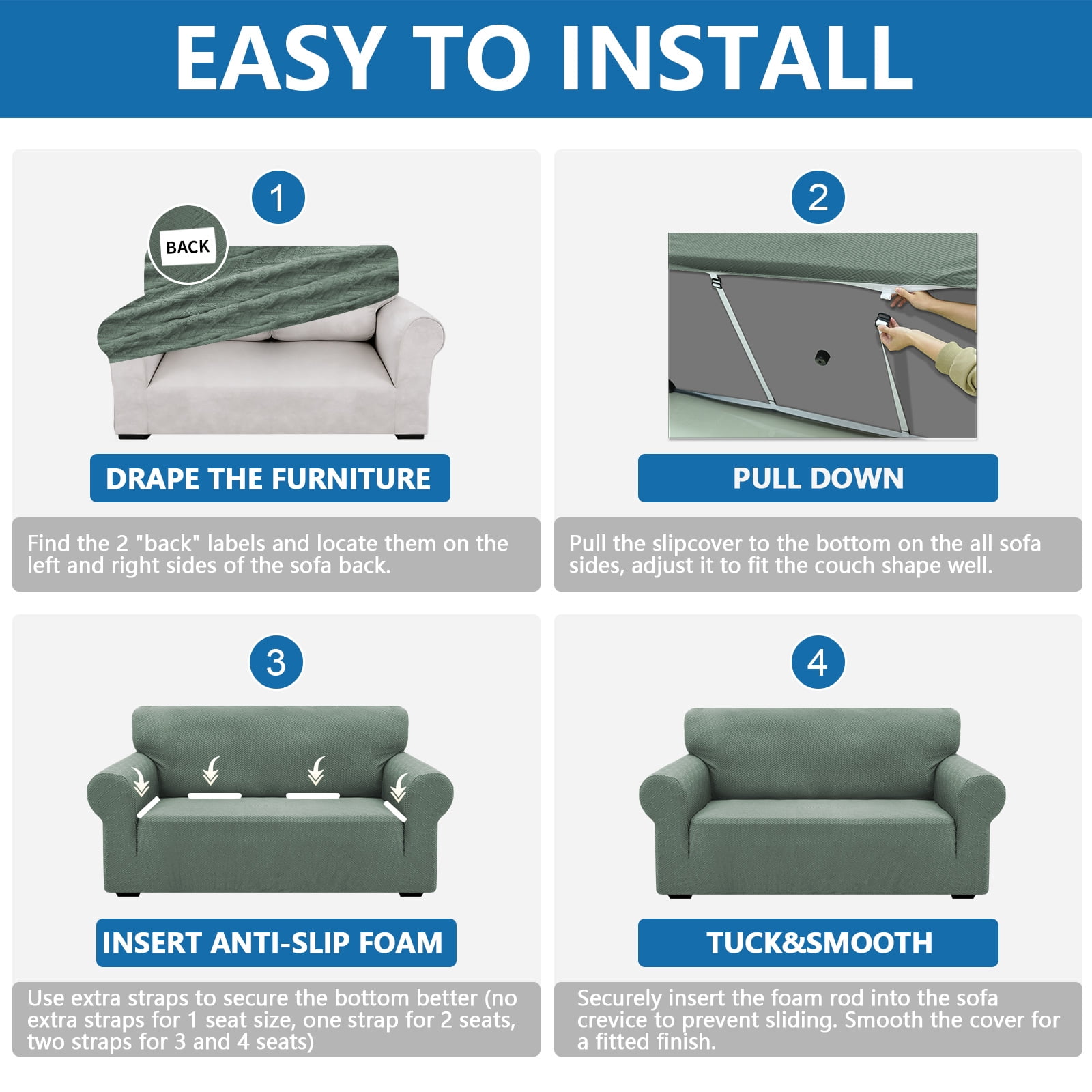 JIATER 1-Piece Armchair Sofa Cover Stretch Couch Cover Washable Sofa Slipcover Non-Slip Furniture Protector,Bean Green