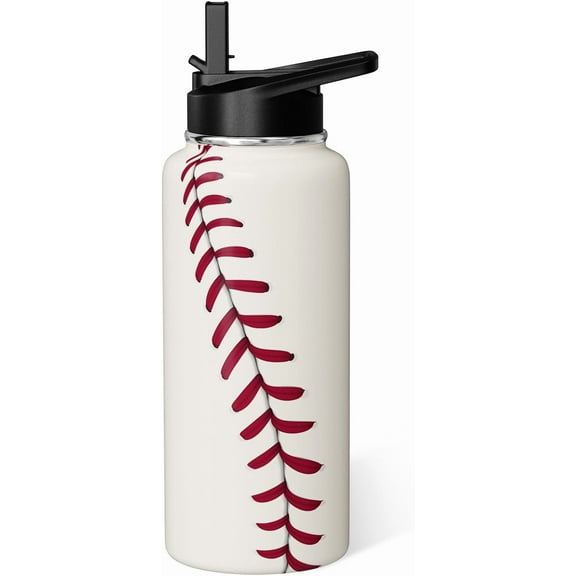Insulated Baseball Water Bottle 32oz - Sport Drink Container, Keep Cold/Hot for Baseball Players Fans Coaches - Gifts for Men Women Boys Girls