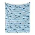 thumbnail image 1 of Striped Soft Flannel Fleece Blanket, Turtles and Blue Stripes Abstract Print Aquatic Theme Caretta Ocean Animals Pattern, Cozy Plush for Indoor and Outdoor Use, 60" x 80", Blue Navy, by Ambesonne, 1 of 6