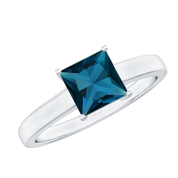 Rosec Jewels 1 CT Princess Cut London Blue Topaz Solitaire Ring for Women in Gold, London Blue Topaz Ring, December Birthstone Ring, Blue Topaz Fine Ring, 925 Sterling Silver, US 4.00