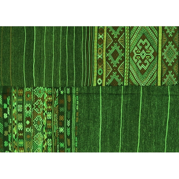 Ahgly Company Indoor Rectangle Patchwork Green Transitional Area Rugs, 2' x 5'