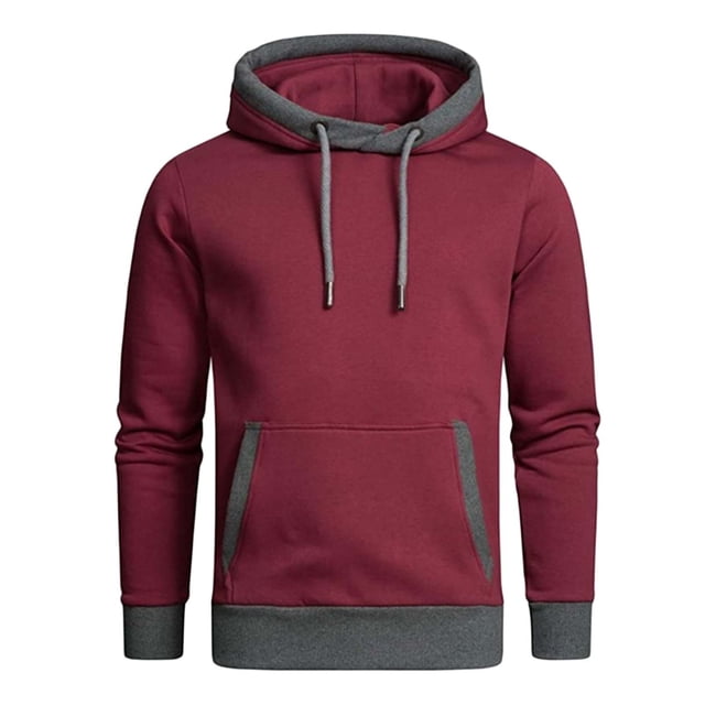 Yuyuzo Men Pullover Sweatshirts Long Sleeve Drawstring Hooded Sports Solid Color Patchwork Hoodies for Men