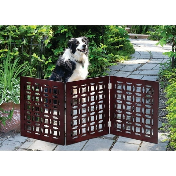 Pet Gate for Doorways and Stairs - Safety Dog Gate -Wooden Panel Freestanding Gates for The House- Z Shape Tri-Fold (Mahogany)