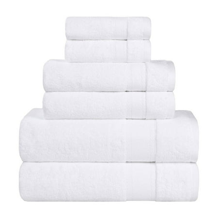 Superior Belmont 6 Piece Zero Twist Towel Set, Ultra Soft Cotton Towels, White