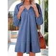 thumbnail image 5 of Denim Dress for Women Summer Casual Babydoll 2026 V Neck 3/4 Puff Sleeve Jean Dresses Sea Blue S, 5 of 9