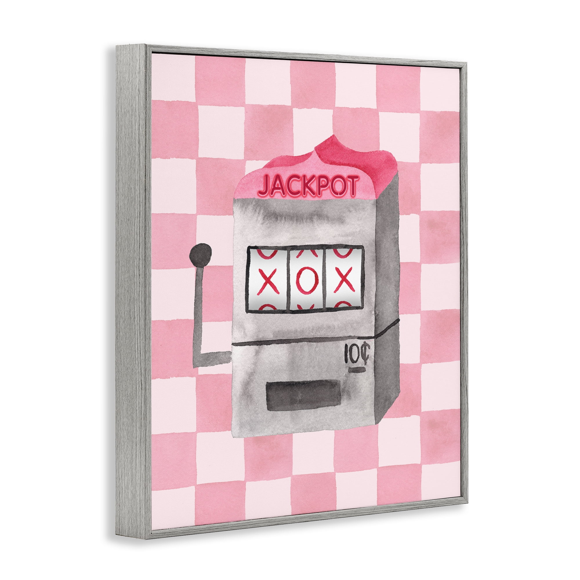 Jackpot Slot Machine Gray Framed Giclee Art, design by Nina Jacobs