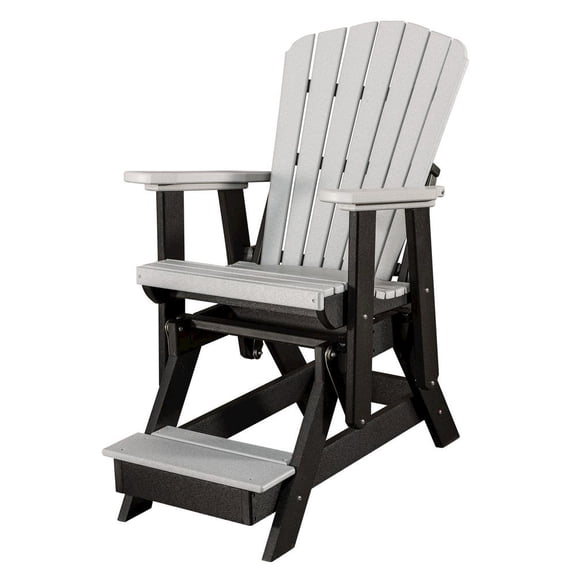 Outdoor Escape Balcony Glider Chair, Light Gray Black, Tall Seating, Heavy Duty Poly