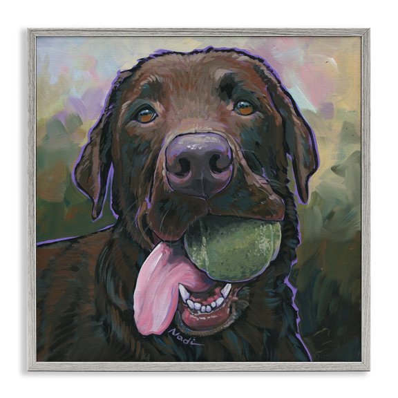 Stupell Industries Modern Dog Playing Ball Portrait Gray Framed Giclee Art, 17 x 17, by Nadi Spencer
