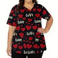 thumbnail image 3 of Dwralegc Valentines Day Scrubs for Women Lightweight Cute Top with 2 Pockets Short Sleeve Heart Pattern V Neck Nurse Uniform Stretch Wine 3XL, 3 of 5