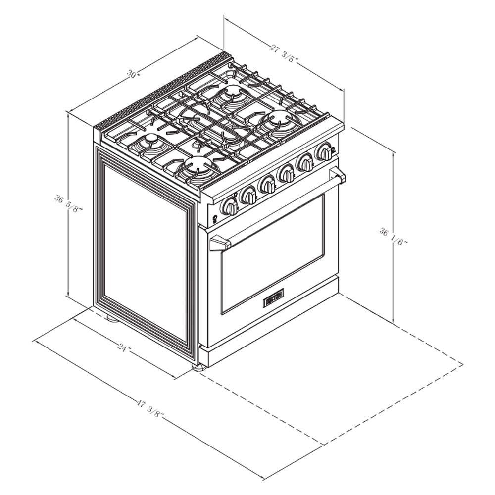 KOSTCH 30in Freestanding Natural Gas Range in Stainless Steel with 5 Sealed Burners and 4.55 Cu ft Oven, 110V
