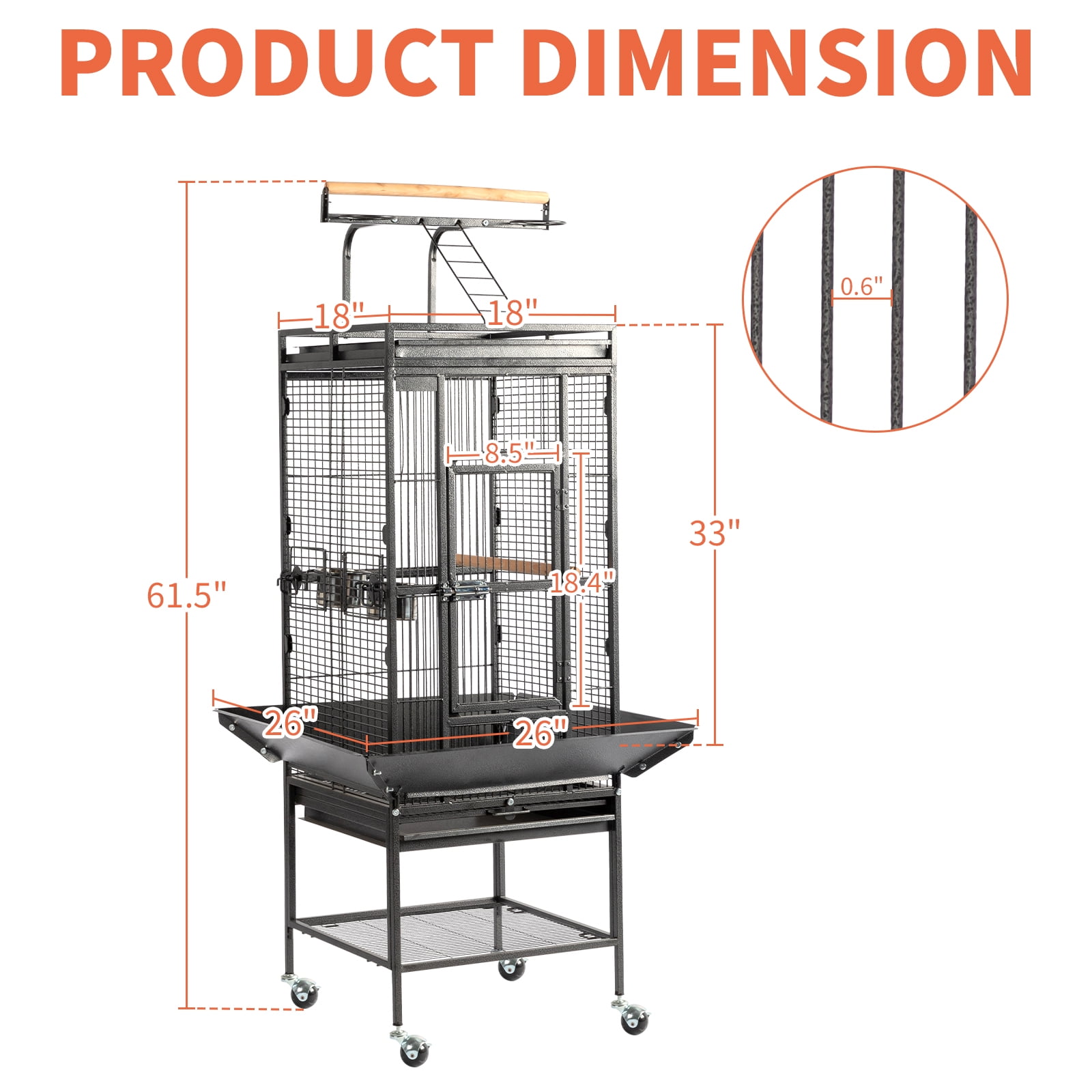 UBesGoo 65" Large Flight Bird Cage with Rolling Stand & Storage Shelf for Parrots Lovebird Cockatiel Parakeets, Black