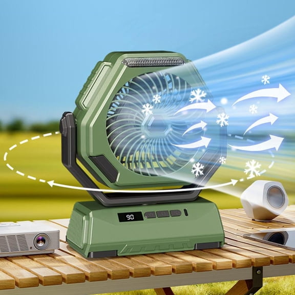 Outoloxit 6-Inch Portable Camping Fan with LED Light and Digital Display, 6000mAh Rechargeable Battery, Quiet Auto Oscillating for Outdoor Camping Hiking Home Use