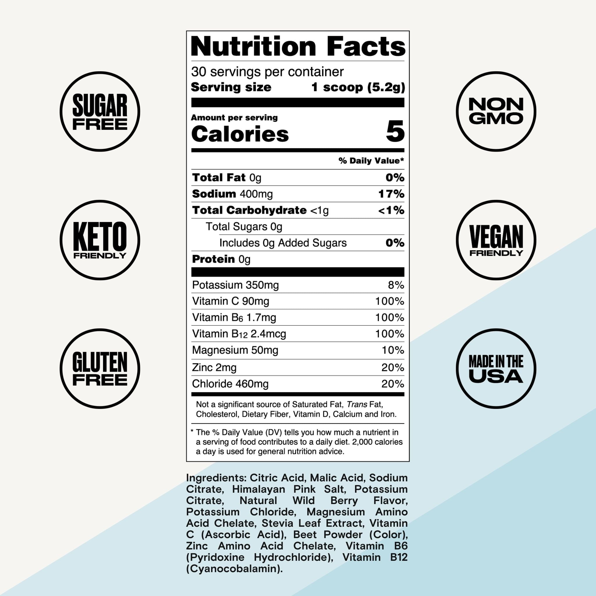 Uppermost Hydrate Electrolyte Powder Sugar Free Hydration Drink Mix Keto - Wild Berry - 30 Servings