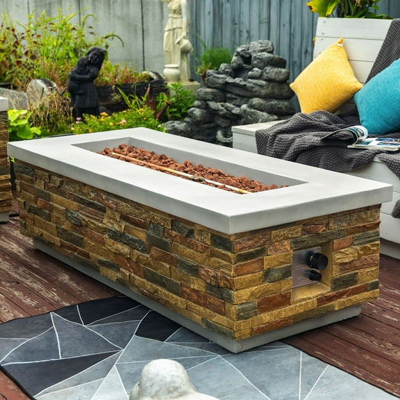 Mondawe 60" Propane Gas Fire Pit Table, 60000 BTU Rectangular Concrete Fire Pit - Sandstone