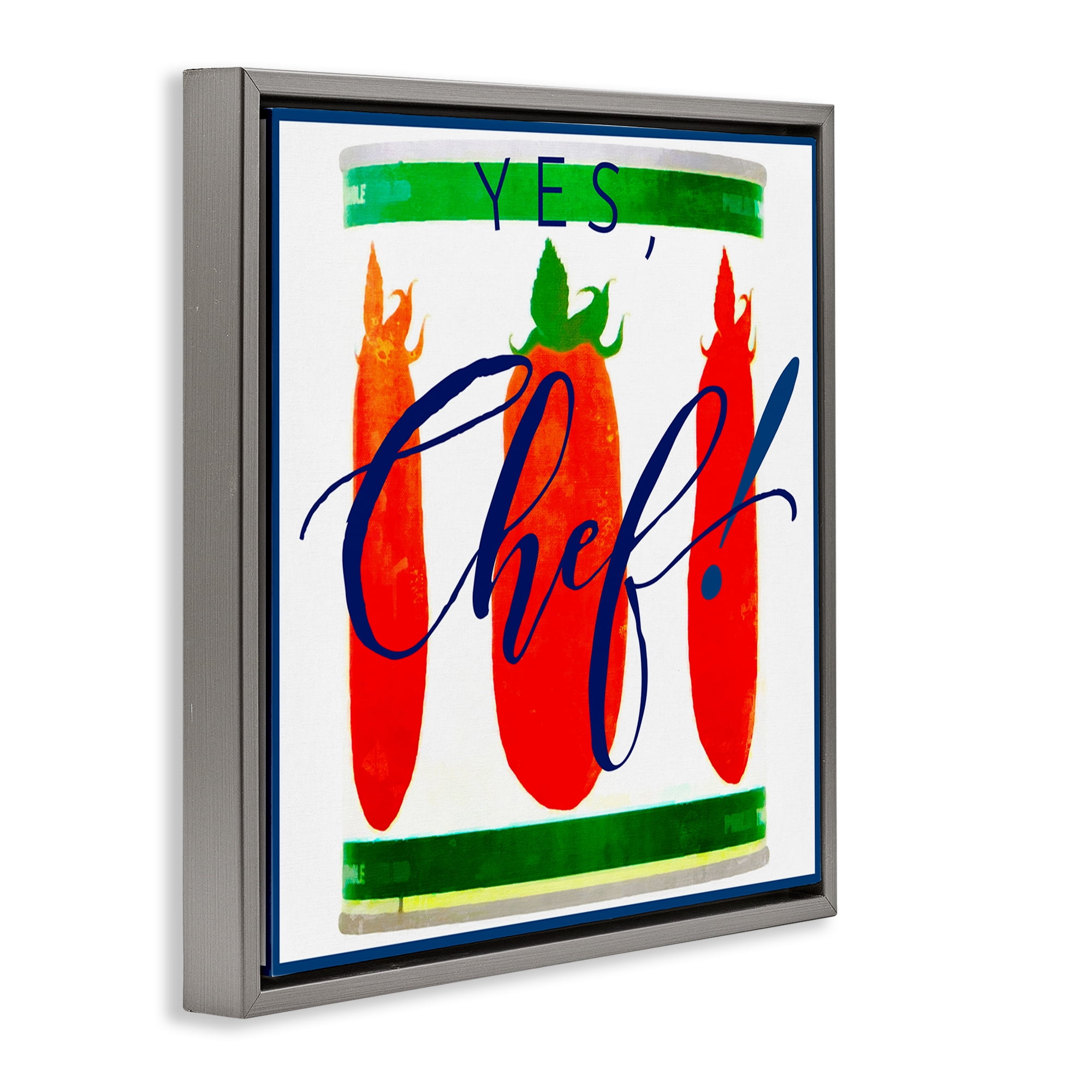 Stupell Industries Yes Chef Canned Goods Food & Beverage Painting Gray Floater Framed Canvas Art Print Wall Art, 18 x 18