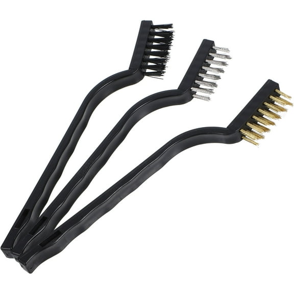 Masteelf 3pcs Heavy Duty Brass Welding Wire Brush, Metal Cleaning Brush Paint Removal Brush Nylon Bristles Brush with Curved Handle for Automotive Detailing Use