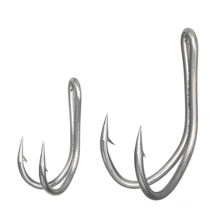 Rite Angler Double Fang Hook 2X Strong #3, 1/0, 2/0 Stainless Steel for  Offshore Saltwater Tuna Fishing - Walmart.com