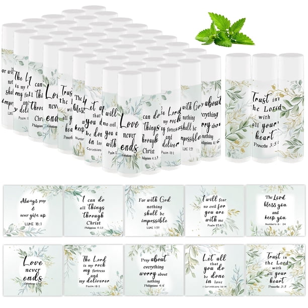 50 unidades de bálsamo labial con versículo bíblico a granel, regalos cristianos, regalos de Año Nuevo para mujeres, fe, regalo inspirador religioso, cuidado hidratante de los labios, regalos de agrad