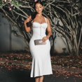 thumbnail image 4 of Women's Halter Slash Neck Lace-up Chest Wrapped Sleeveless Mermaid Dress, Solid Color, 4 of 21