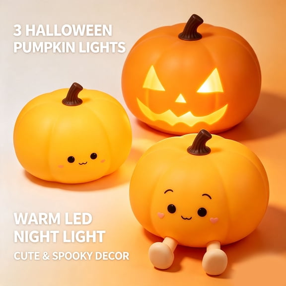Night Light for Halloween, Rechargeable Dimmable Silicone LED Nightlight, Touch Squishy Lamp, Halloween Gifts for Girls, Boys, Toddler Room Decor, Pumpkin
