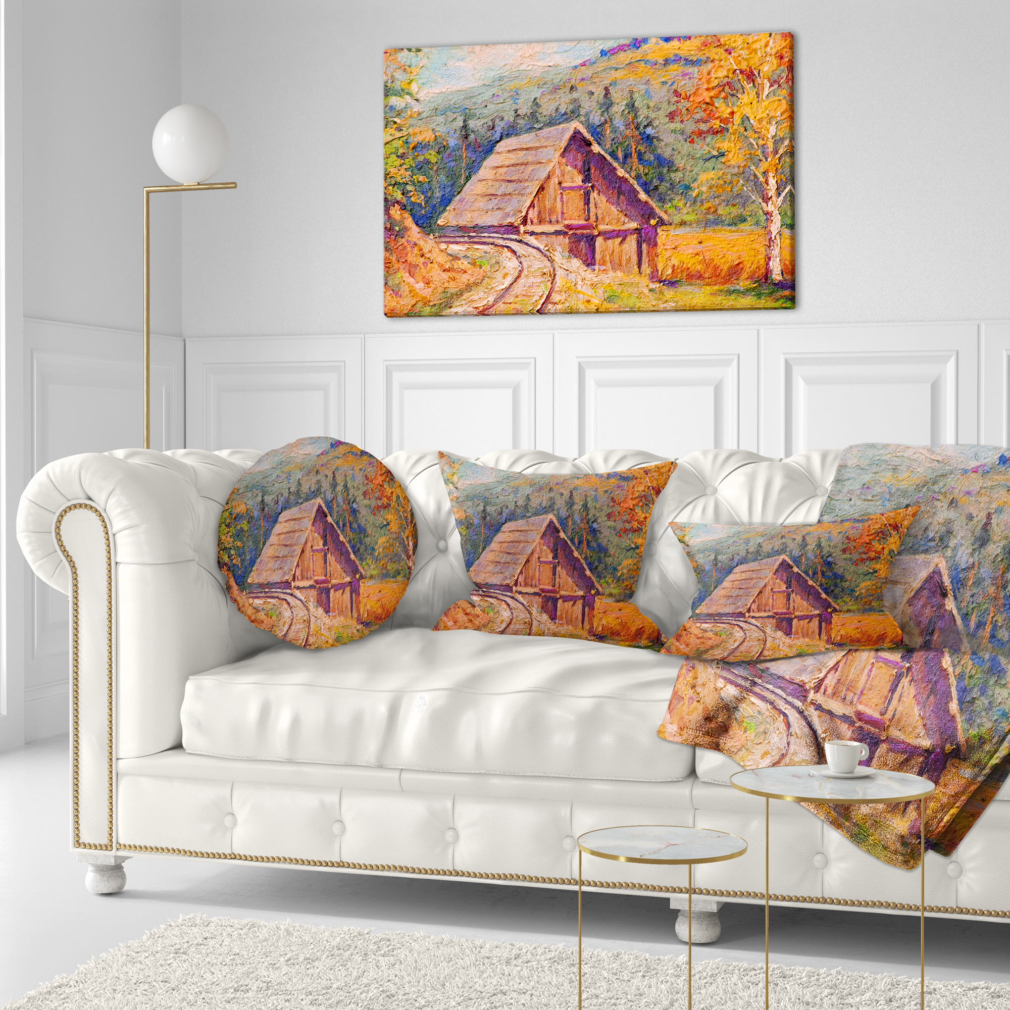 Designart Railway Track in Village - Landscape Printed Throw Pillow - 12x20