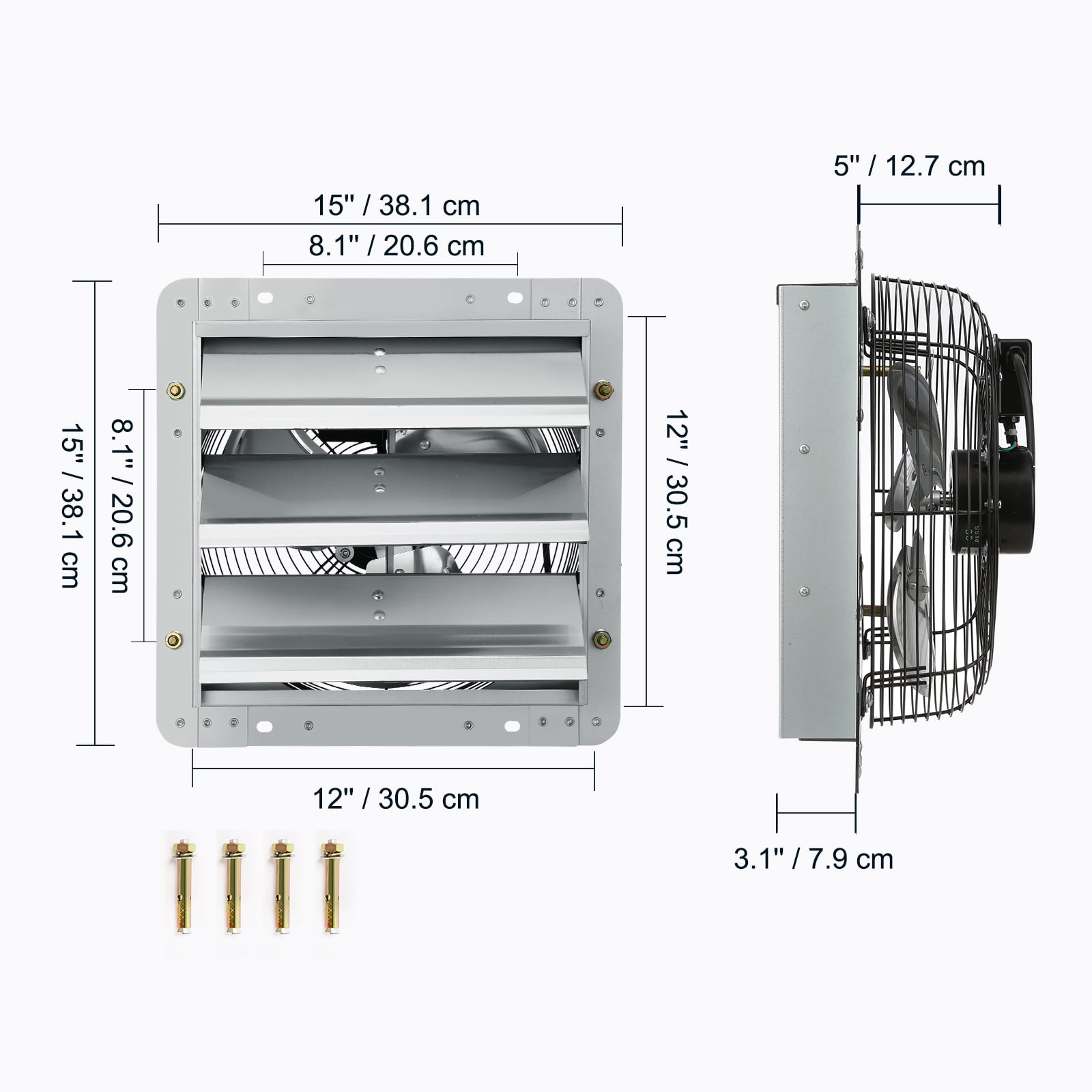BENTISM Shutter Exhaust Fan Shop Exhaust Fan 12'' Wall Mounted Aluminum 1000 CFM
