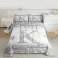 thumbnail image 2 of Homewish Fashion Initial K Letter Bedding Comforter Set, Glitter Diamond Love Heart Twin Comforter Sets, Princess Grey Bowknot Reversible Bedding Set, Super Cozy Room Decor, 2 Pieces, 2 of 8