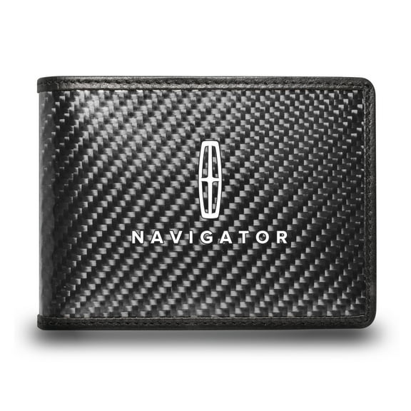 Lincoln Navigator Black Real Carbon Fiber Leather RFID Blocking Bi-fold Wallet