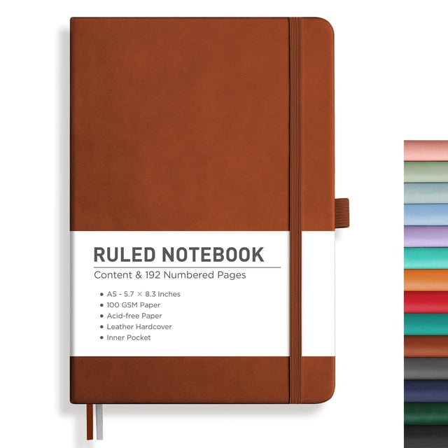Cuaderno A5 RETTACY: piel, 192 págs. + numeradas, tapa dura, 100gsm, 5.75''×8.38''