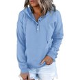 thumbnail image 1 of Ladies Button Front Hoodie Pullover Long Sleeve Autumn Winter Sweatshirt Top Sweater（XL）, 1 of 4
