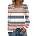 thumbnail image 2 of HOMBOM Pink T-Shirts for Women Striped Long Sleeve Tunic Tops Tops Fall Ladies Crew Neck, 2 of 7