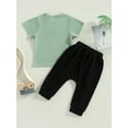 thumbnail image 4 of Bagilaanoe 2pcs Newborn Baby Boy Long Pants Set Letter Print Short Sleeve T-Shirt Tops + Flare Trousers 3M 6M 9M 12M 18M 24M Infant Casual Outfits, 4 of 9