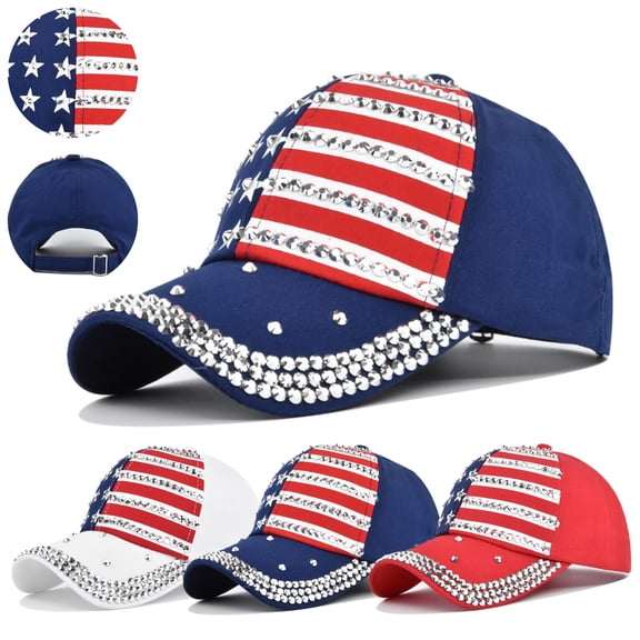 Helii Red American Flag Embroidery Baseball Cap Adjustable Buckle Strap USA Trucker Hat for Men & Women Patriotic Cap