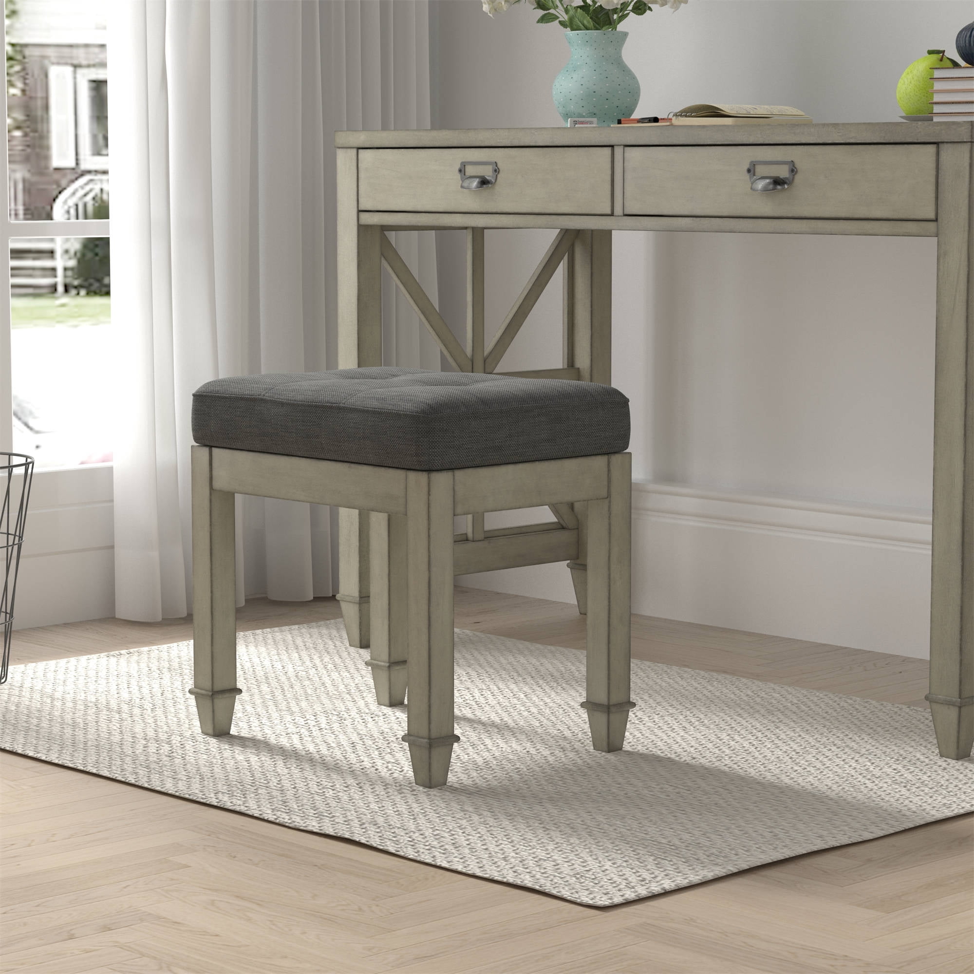 Upholstered Vanity Stool, Makeup Dressing Stool Vintage Foot Stool with