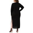 thumbnail image 4 of DARING DIVA Plus Size Ribbed Knit Midi Side Slit Long Sleeves Dress 1X Black, 4 of 5