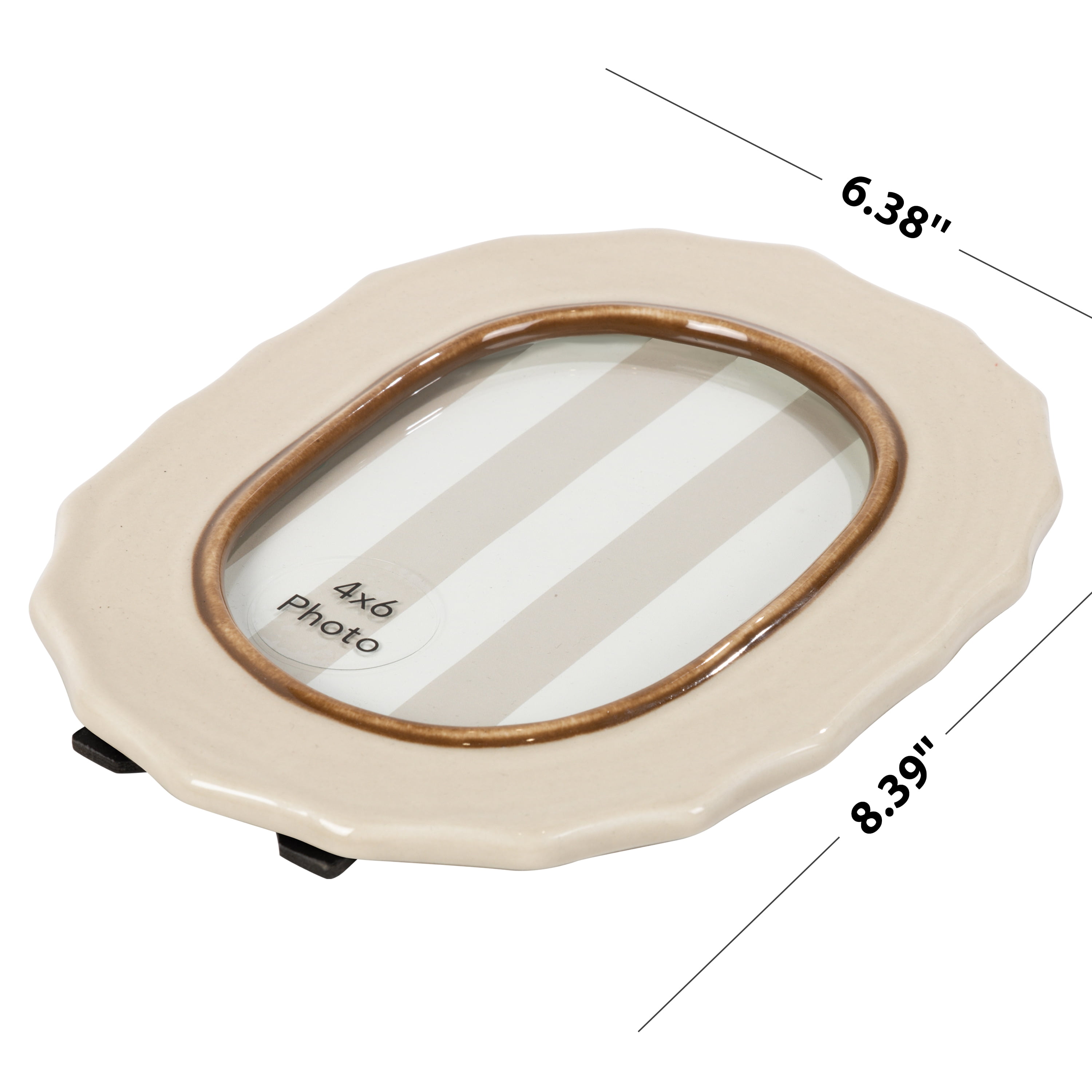 Sterling & Noble Home – 4x6 Picture Frame – Scalloped Beige Brown Capsule Ceramic Photo Frame
