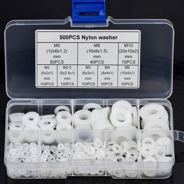 500PCS White Plastic Washers Flat Nylon Washer Assorted Washer Seals M2 ...