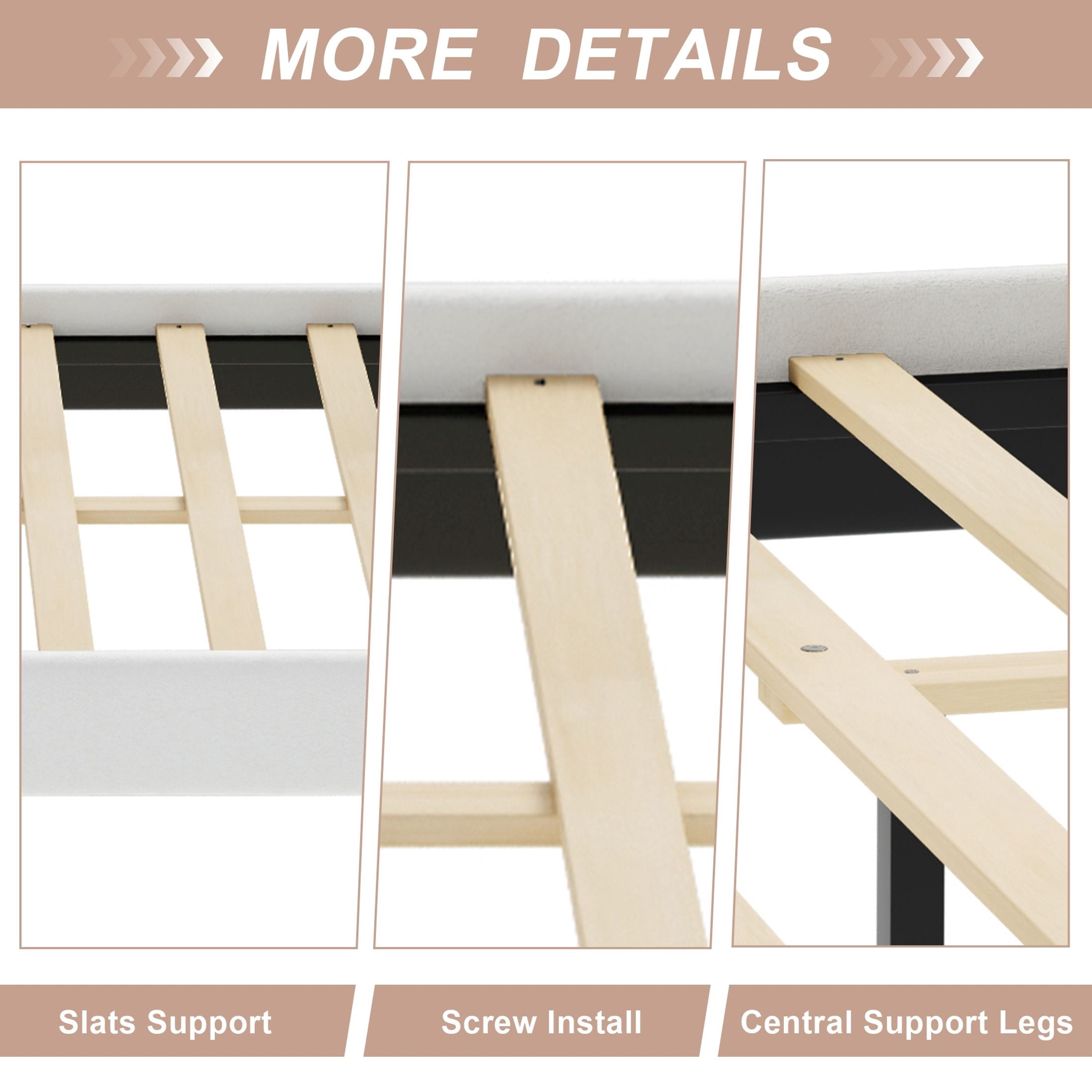GDF Studio Orlan Queen Size Velvet Upholstered Sleigh Platform Bed Frame with Wood Slat Support, Modern Design, Beige White