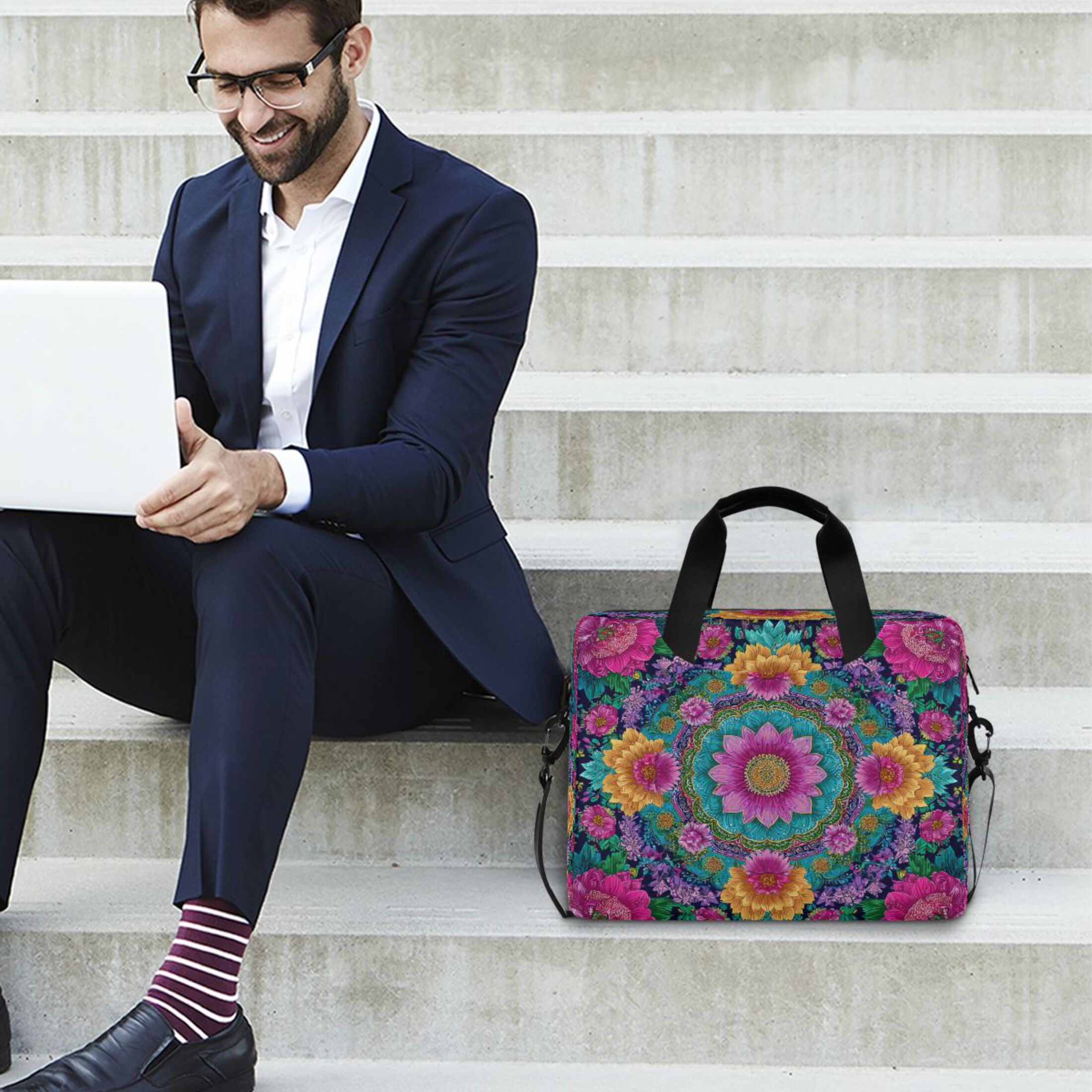 16" Laptop Tote Bag Laptop Sleeve Case Computer Briefcase for Work & Travel Colorful Delicate Floral