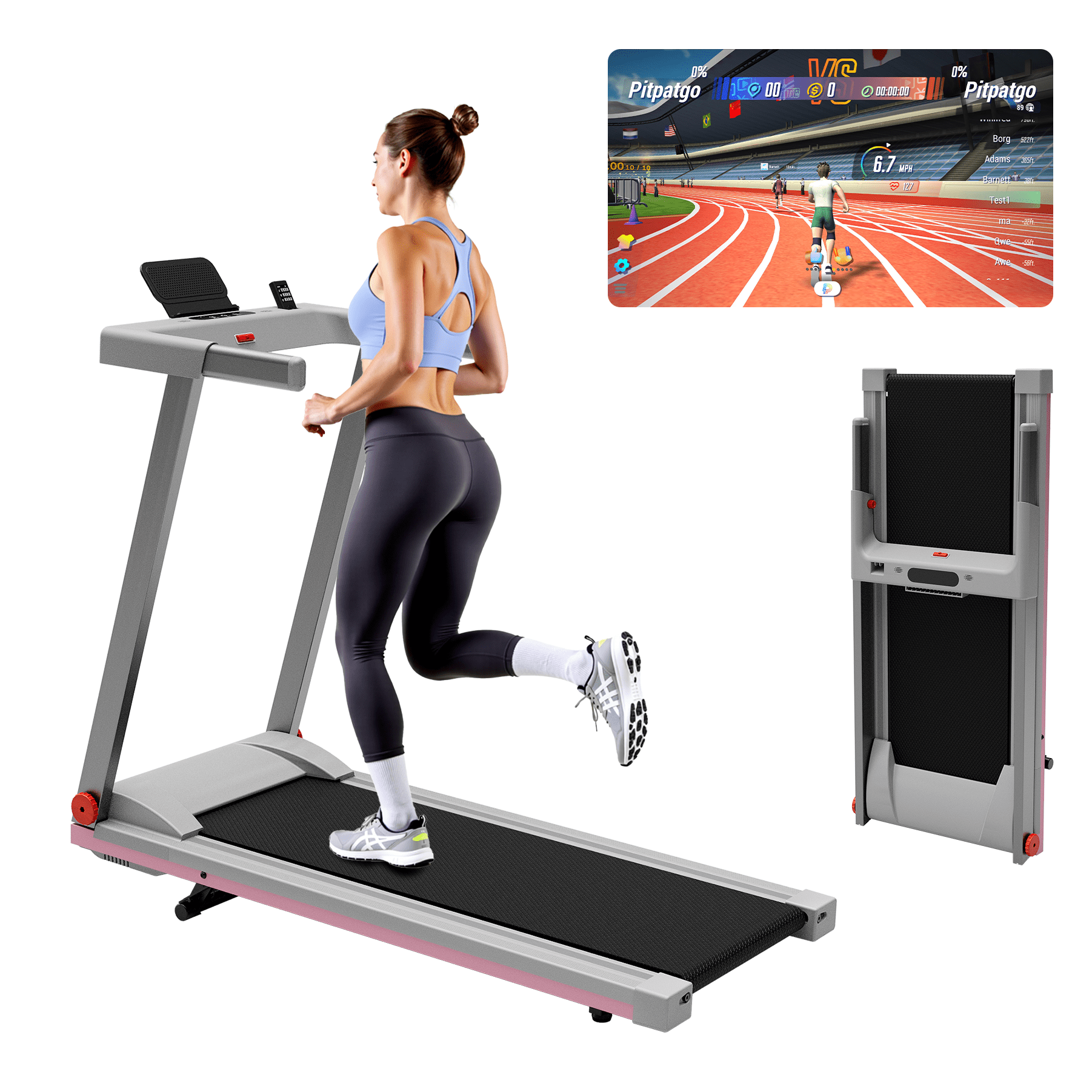 4-in-1 Treadmills Folding Smart Treadmill with 6% Incline,7.5MPH,300 lbs,Folding Electric Motorized Treadmill With Speaker