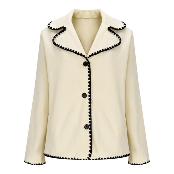 Goodtrade8 Button Womens Jackets Loose Outerwear Solid Color Collared Long Sleeve Casual Women's Tops