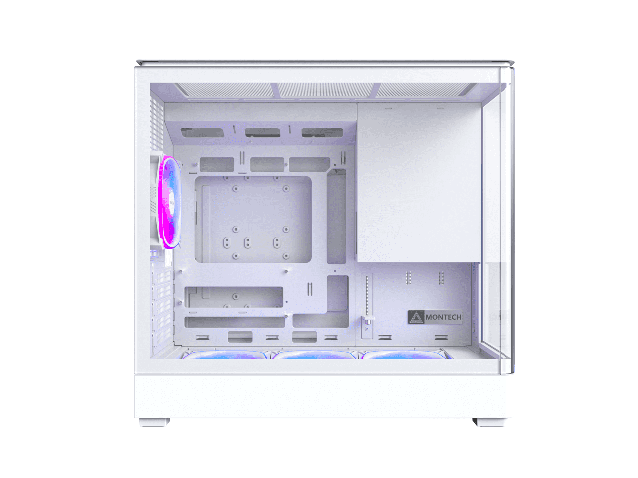 MONTECH KING 15 PRO Micro-ATX PC Case, Curved Panoramic Glass, Chimney Airflow, 360mm Radiator Support, Compact Build for High-Performance Systems, 4 ARGB PWM Fan Pre-Installed with Fan Hub, White