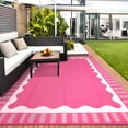 thumbnail image 4 of HIWEAVER 9' x 12' Pink Outdoor Rug PP Plastic Straw Woven Waterproof Patio Rug with Border Portable Outside Carpet for Balcony Deck Picnic Garden Decor, 4 of 6