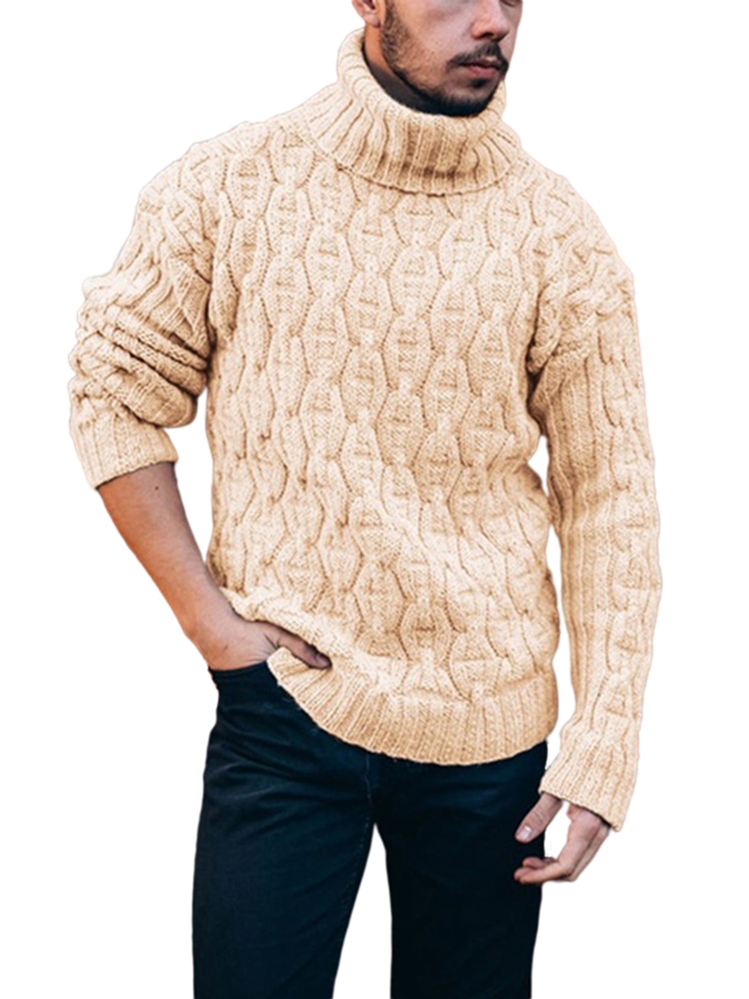 Freely Mens Slim Casual Mock Neck Long Sleeve Knitting Sweater Pullover