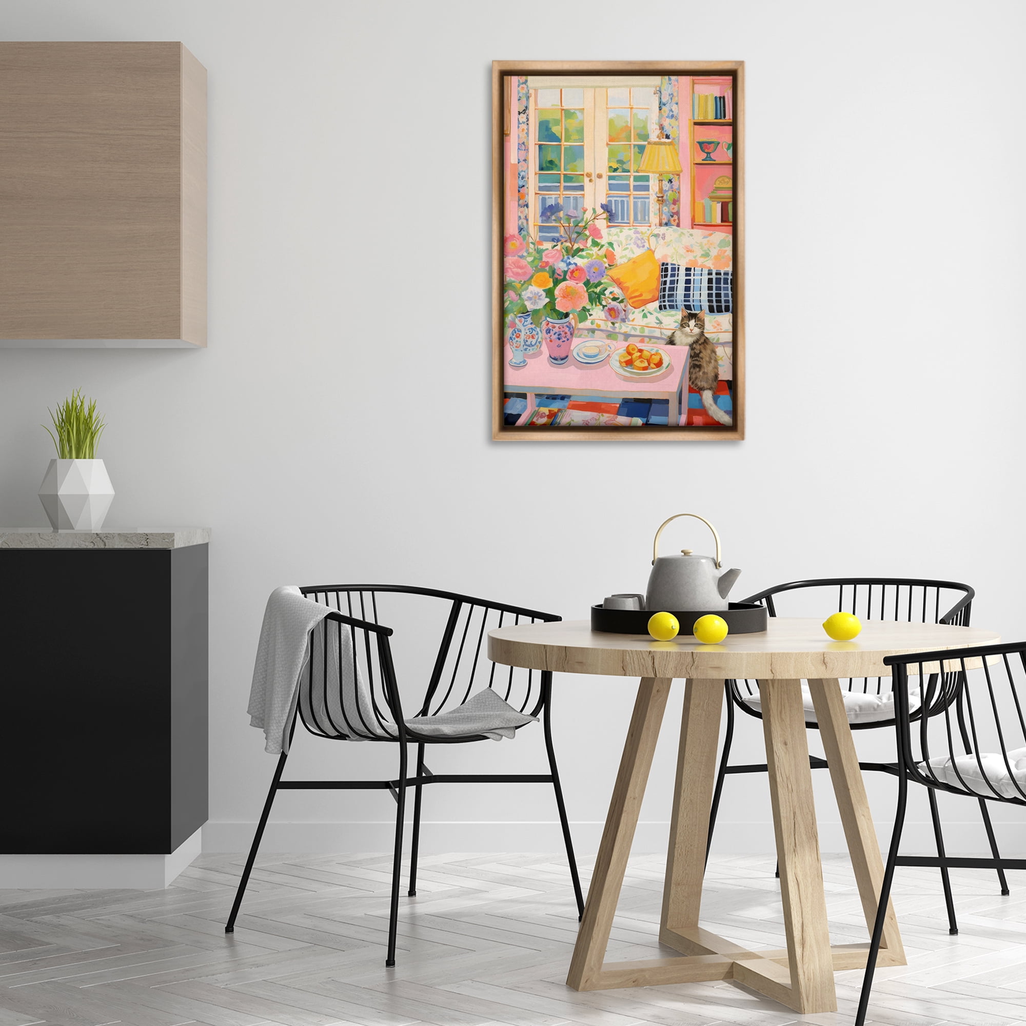 Stupell Industries Invited Guest Interior Furniture Painting Brown Floater Framed Canvas Art Print Wall Art, 21 x 31