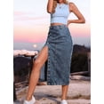 thumbnail image 4 of Womens Casual Slit Denim Midi Jean Skirt Stretch High Waist Frayed Button Up  XS, 4 of 7