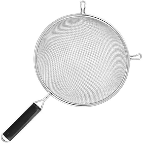 Truecraftware – 8" Commercial Grade Double Medium Mesh Strainer, Stainless Steel with 6-1/2” Black Plastic Handle