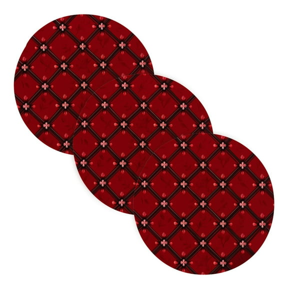 Red Geometric Flower Trivet Mats Round Pot Holders Hot Pads Set of 3 Heat Resistant Mats for Kitchen