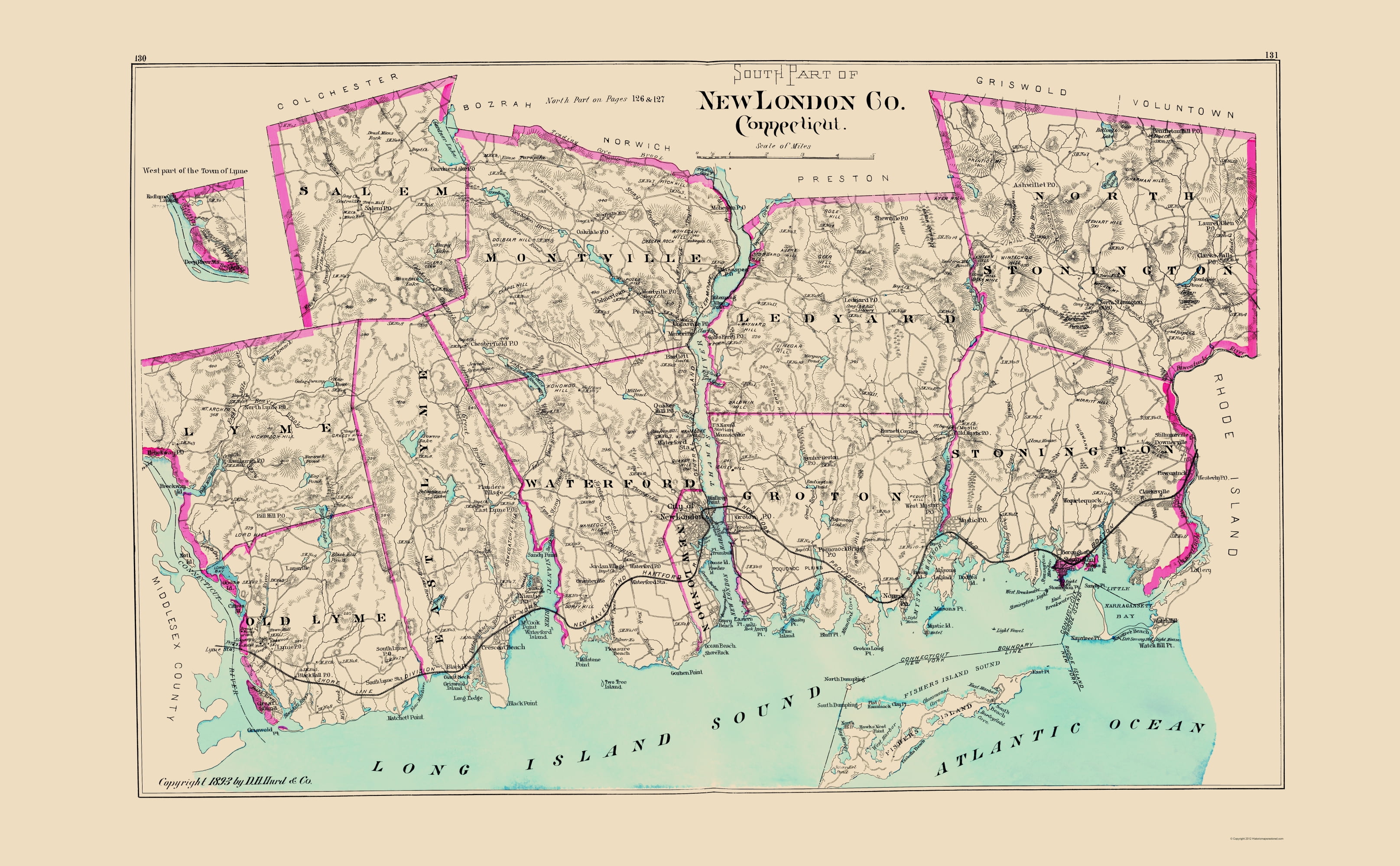 New London County South Connecticut Hurd 1893 23.00 x 37.16 Matte