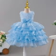 thumbnail image 3 of LYHaoo Girls Girl Dress With 3D Floral Embroidery Bow Sash Tiered Gown Party Dress，Girls A Line Dresses Sizes 7-8 Years Blue, 3 of 7